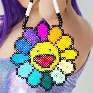 LASR Happy Rainbow Flower Rave Kandi Necklace